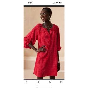 Banana Republic Balloon Sleeve Mini Dress Medium Red Check Gingham